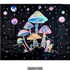 Trippy Mushrooms Blacklight UV Tapestry Hanging Wall Decor‎
